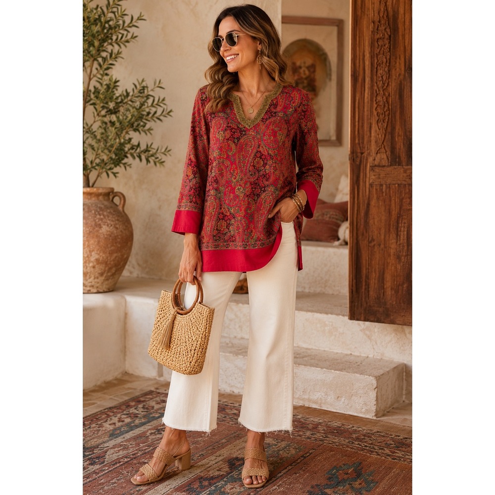 Soft Surroundings Women's Medium Paisley Wool Blend Boho Tunic Top Artisan‎ Luxe
